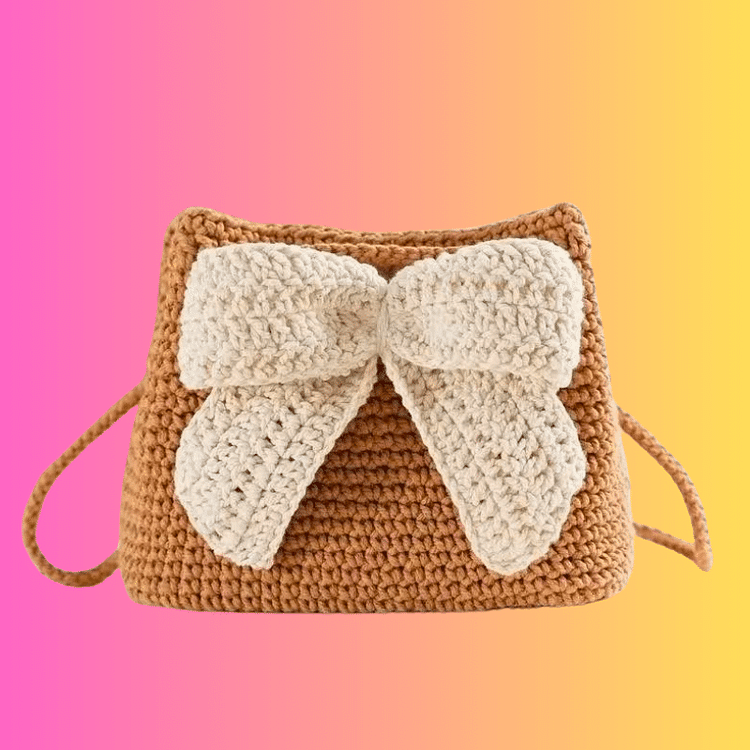 Lulusnow Handmade Khaki Fashion Bownot Crochet Crossbody Bag