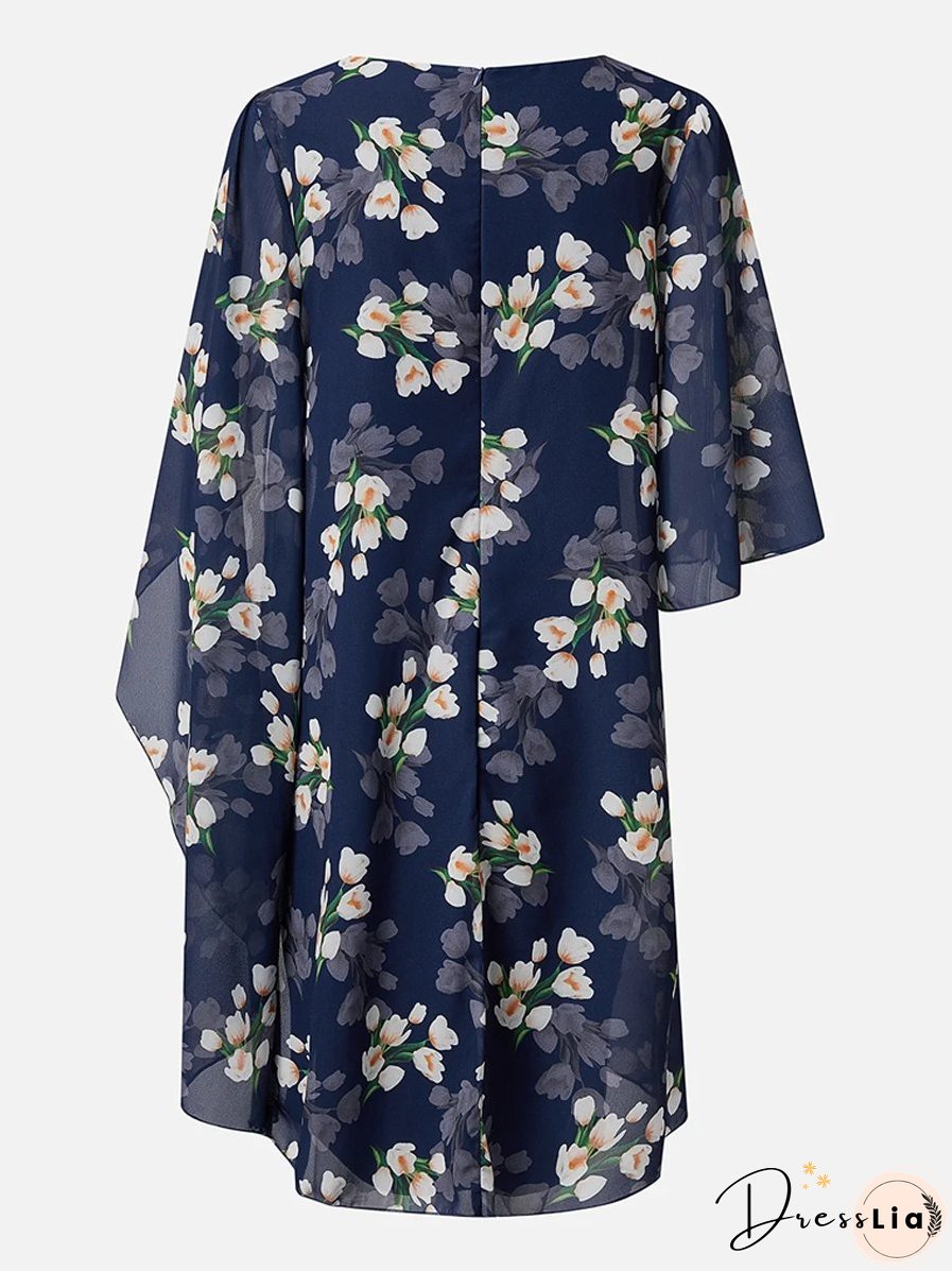 Irregular Printed Round Neck Dress