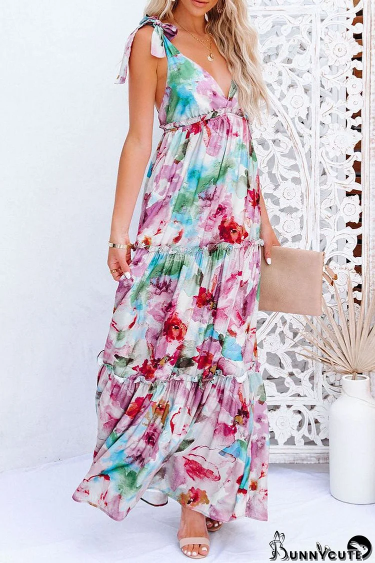 Fashion Street Print V Neck Princess Dresses