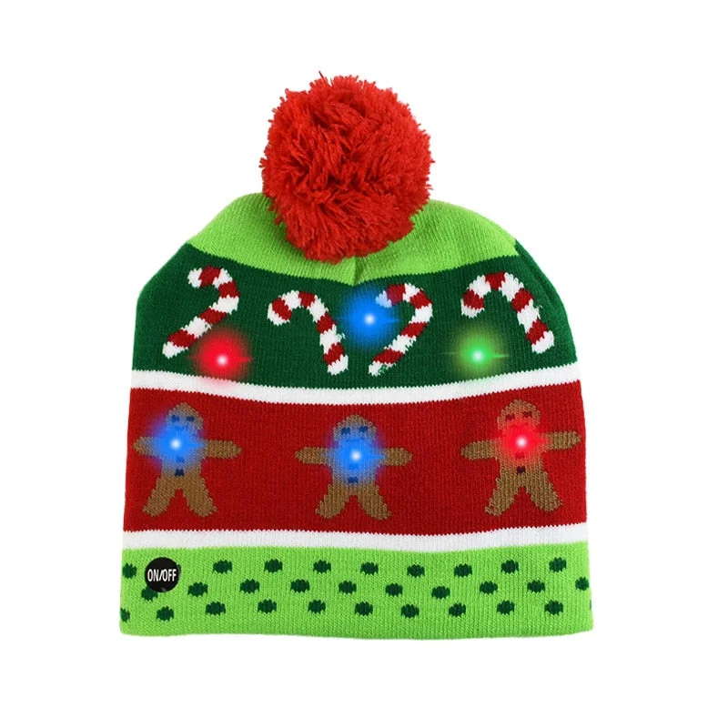 LED Christmas Hats Sweater Knitted Beanie Santa Light Up Winter Hat Cap Kids Gift Xmas 2022 New Year Christmas Party Decorations