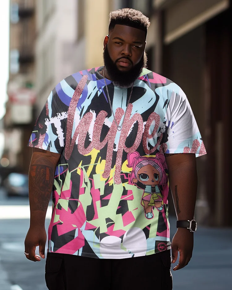 Men's Plus Size Street Color Letter Graffiti Short Sleeve Round Neck T-Shirt