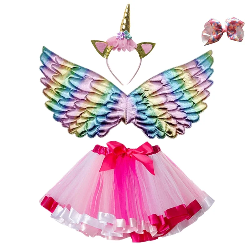 Princess Girl Unicorn Skirt Colorful Fluffy TUTU Skirt Free Headwear Cute Rainbow Skirts Baby Pettiskirt Underskirt Petticoat