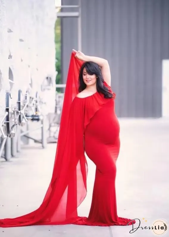 Chiffon Shawl Dress Maternity Photography Props Elegant Maxi Gown Pregnancy Shoulderless