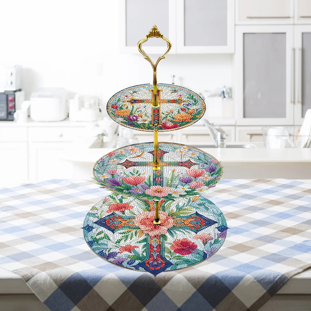 3 Tier Cross Round Diamond Painting Tray Food Plate for Adults Beginners