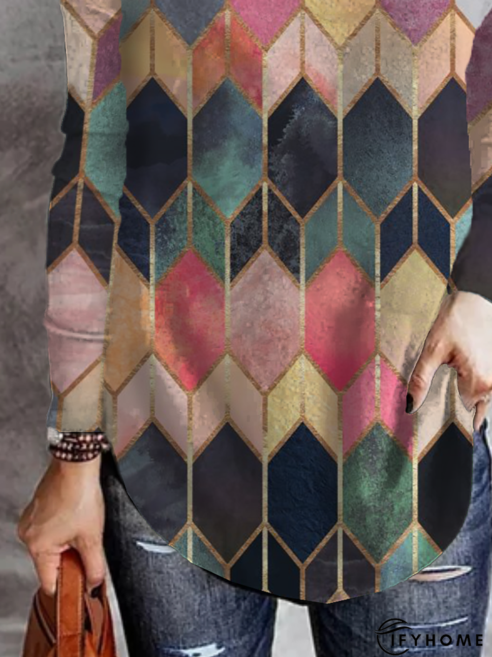 Casual Geometric Printed Tunic T-Shirt | IFYHOME