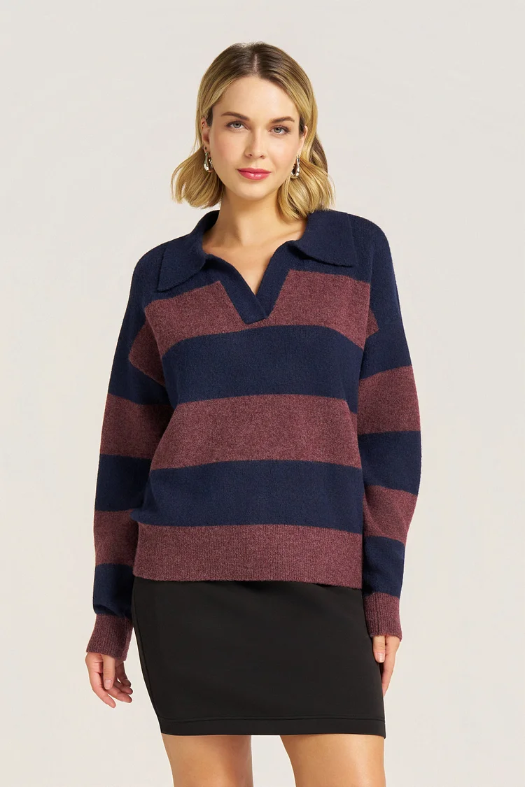 KRISTIE STRIPE SWEATER - NAVY
