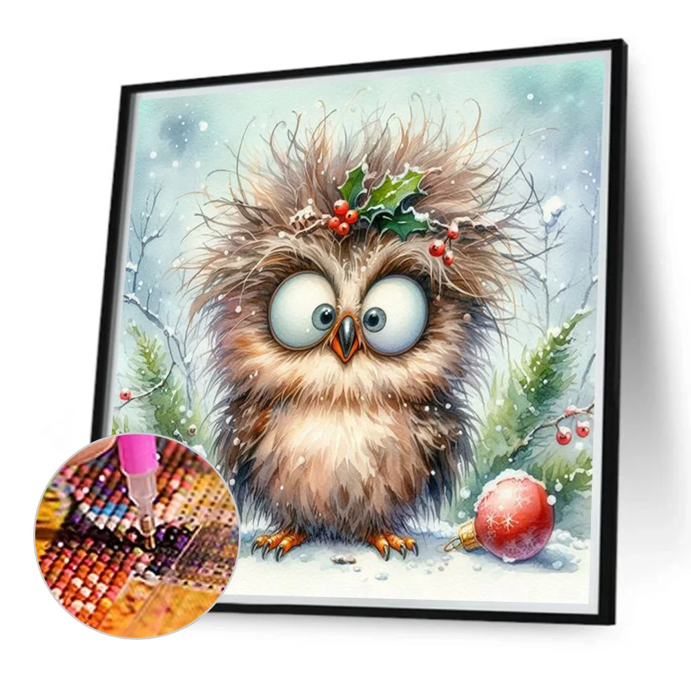 Diamond Painting - Full Round Drill - Christmas Owl(Canvas|30*30cm)