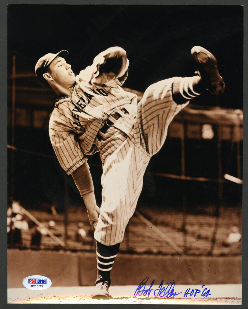 Bob Feller SIGNED 8x10 Photo Poster painting + HOF 62 INSC Cleveland Indians PSA/DNA AUTOGRAPHED