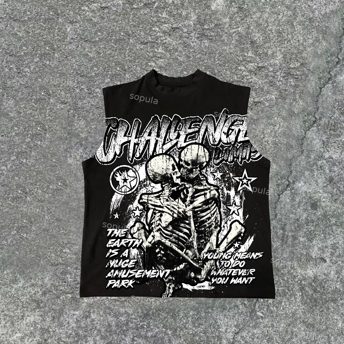 Sopula Vintage Hugging Skeleton Print Cotton Tank Top