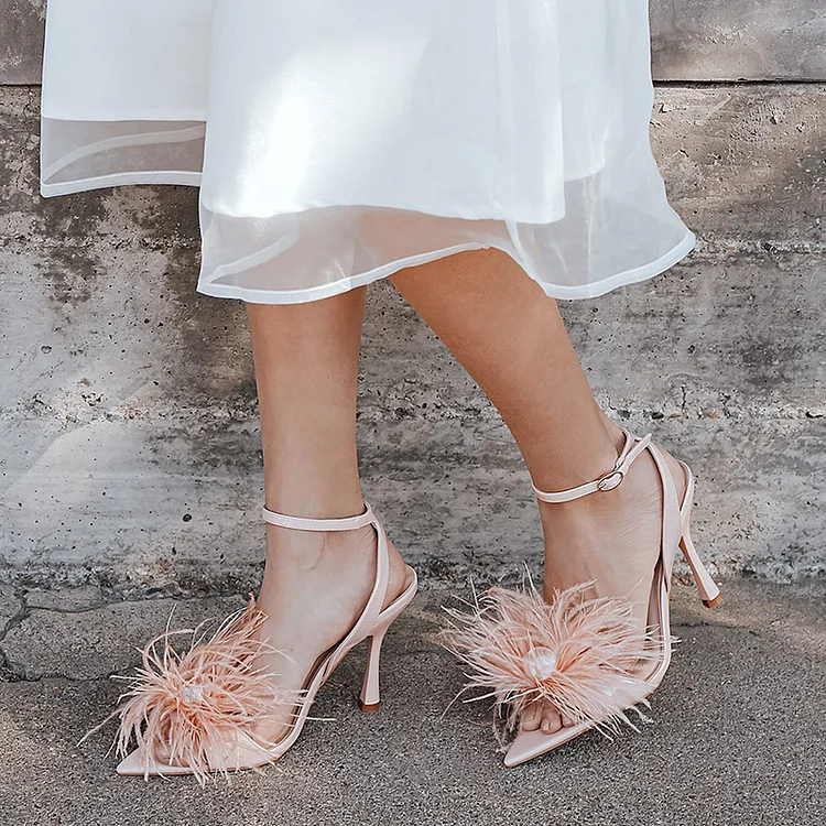 Pink Ankle Strap Stiletto Heels Pointyed Sandals Classic Tassel Shoes |FSJ Shoes