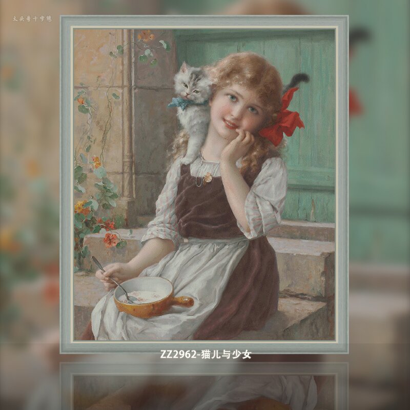 [ZZ2962-Cat and Girl] Painting Fairy Cross Stitch