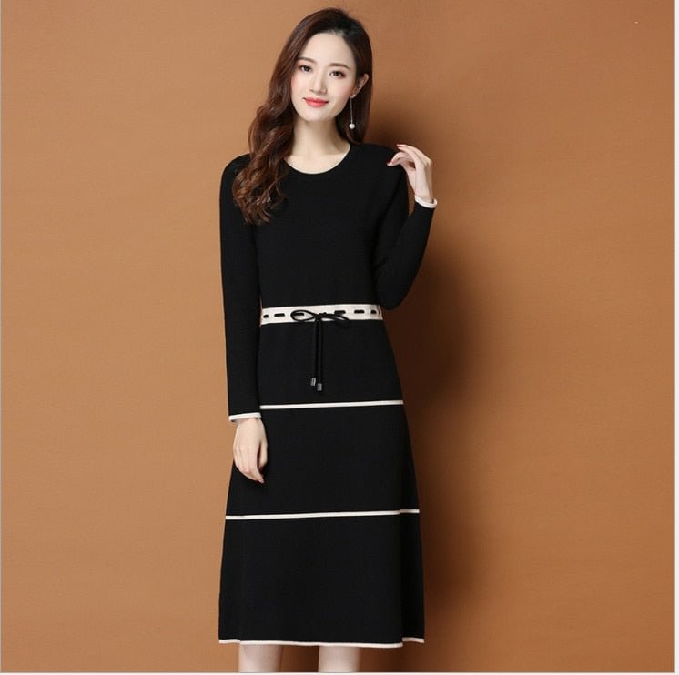 Mid Length Over The Knee With Undergarment Knitted Wool Skirt Autumn And Winter Temperament Close Waist Thin Belt Wool Skirts