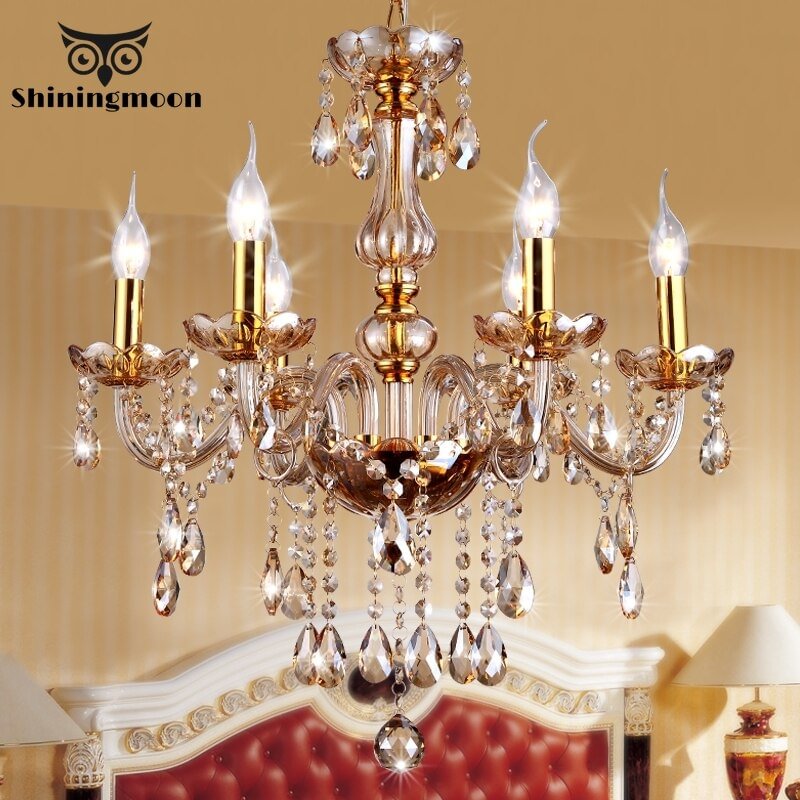 French Country Luxury Chandelier Lighting Golden Crystal Hanging Lamp Bedroom Living Room Dining Room Home Decor Light Fixtures