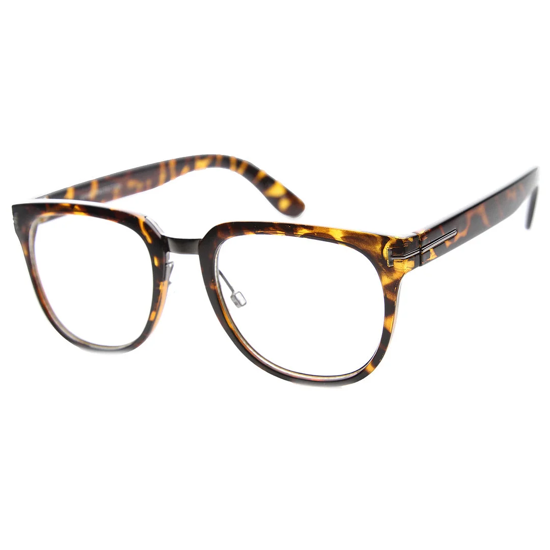 Metal Bridged T-Riveted Horned Rimmed Classic Style Eyeglasses