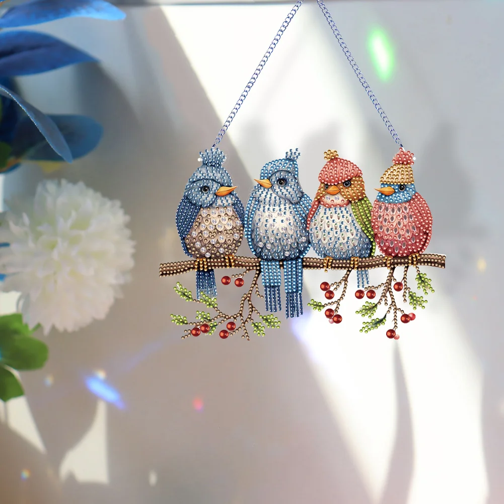 DIY Birds on Branch Acrylic Single-Sided Diamond Painting Hanging Pendant