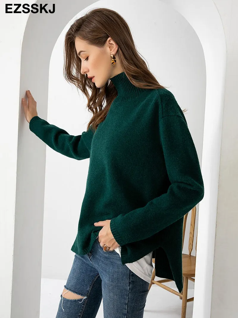 Autumn Winter basic oversize thick Sweater pullovers Women 2021 loose cashmere  turtleneck Sweater Pullover female Long Sleeve