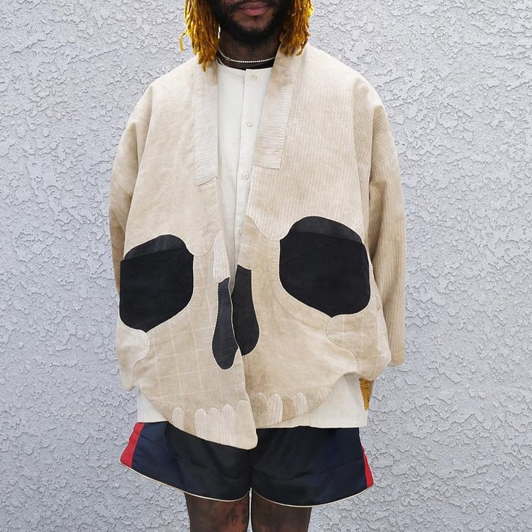 Men's Skull Print Kimono Cardigan