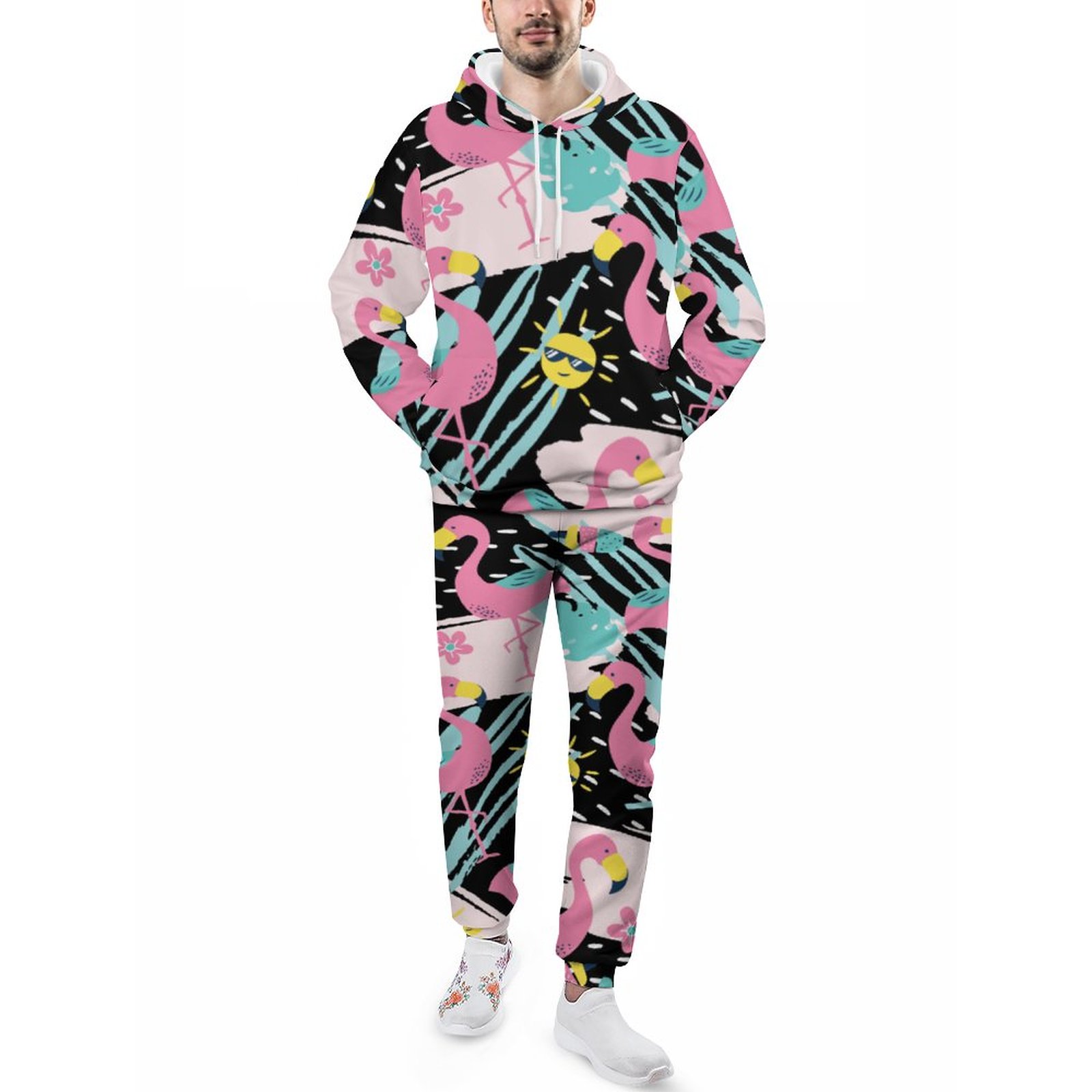 Funny Flamingo Mint Green Tropical Men's Tracksuit 2 Piece Hoodie Sweatsuit Sets Guys Casual Jogging Athletic Suits