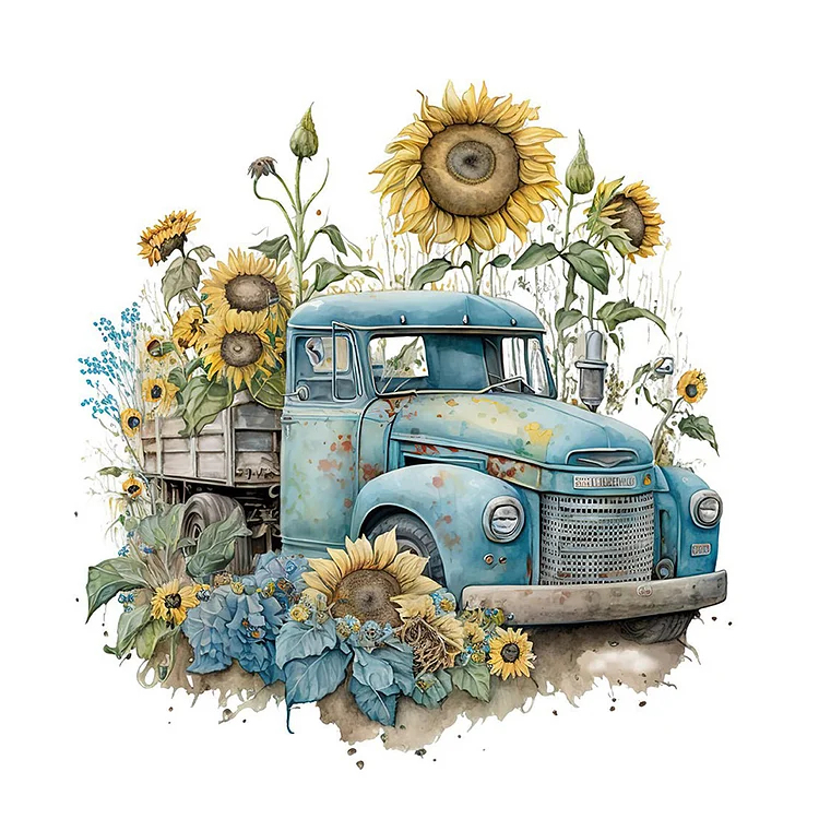Retro Nostalgic Sunflower Truck 30*30CM(Canvas) Full Round Drill Diamond Painting gbfke