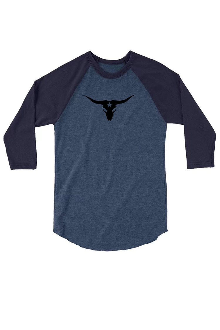 Tiboyz Western Navy Blue Print Raglan Sleeves T-Shirt