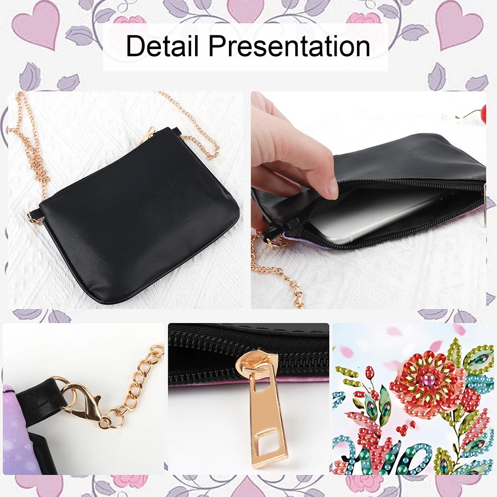 5D DIY Flower Love Diamond Painting Coin Chain Purse Diamond Handmade Crossbody Bag