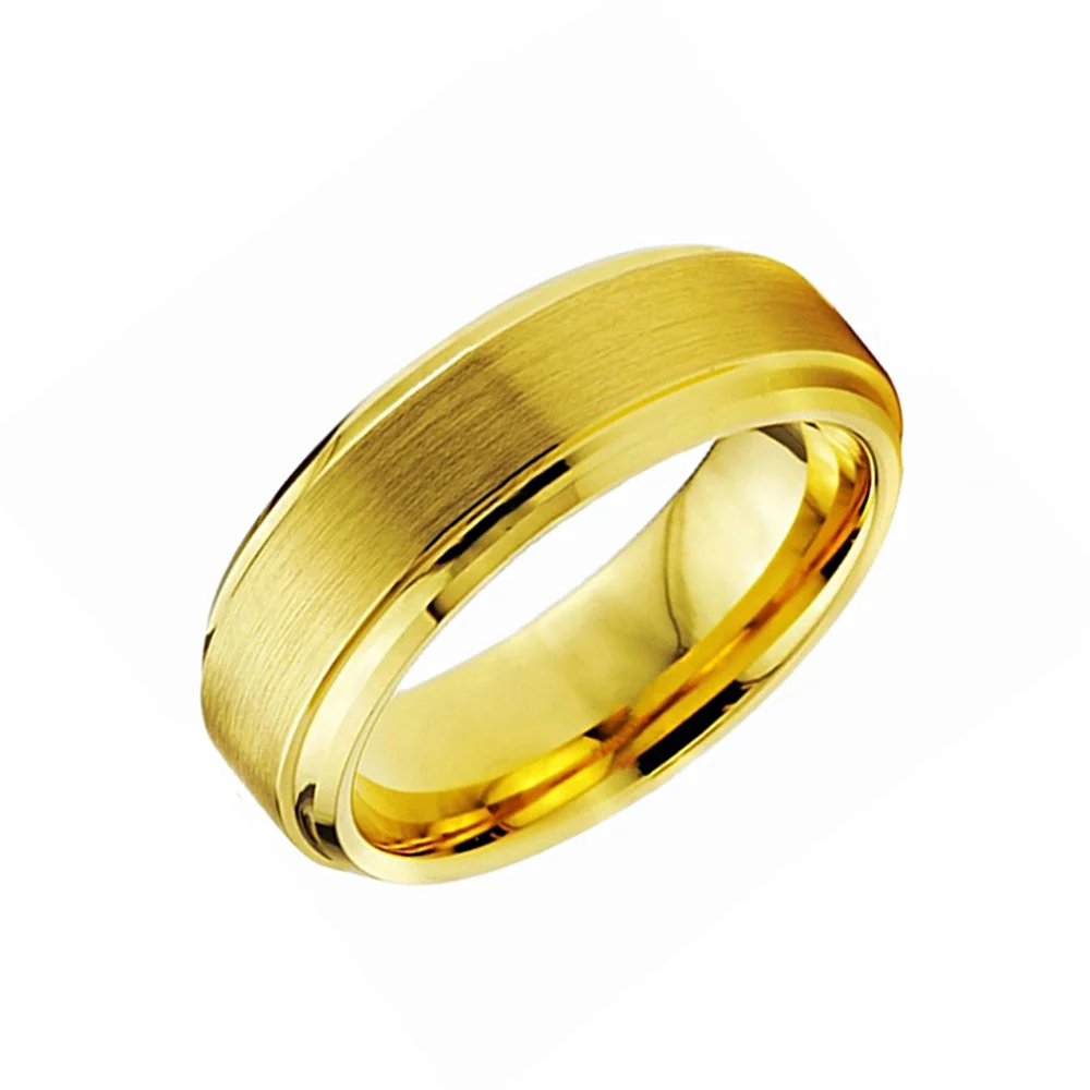 6MM 8MM Gold Brushed Beveled Edge Tungsten Carbide Mens Wedding Bands