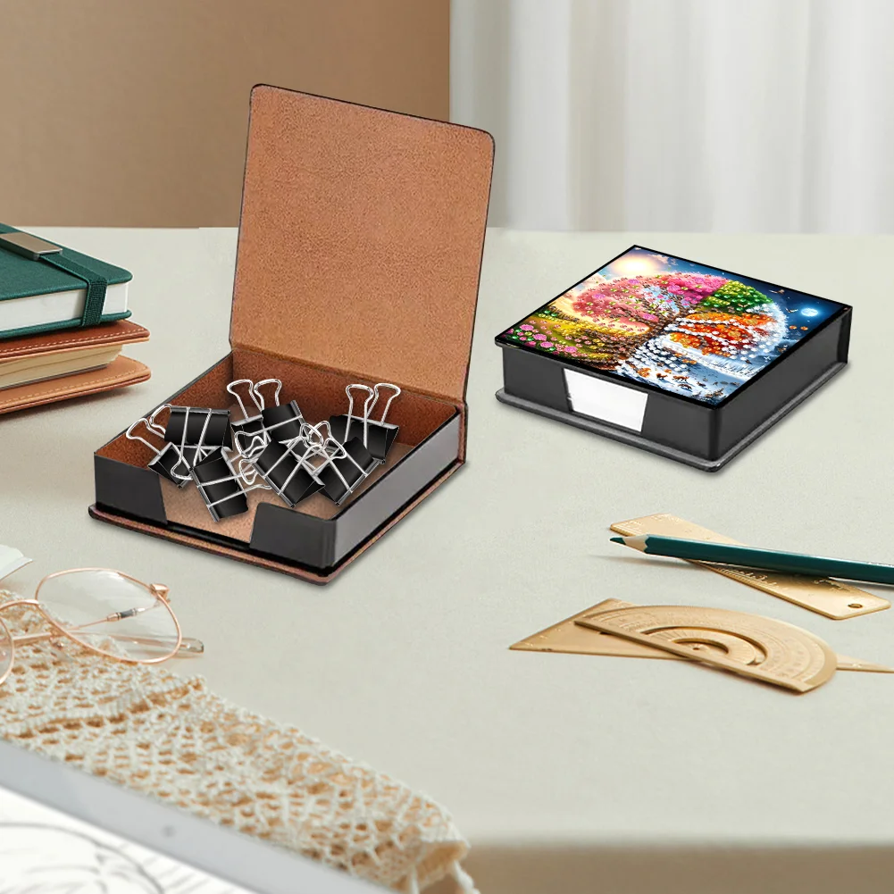 PU Tree Diamond Painting Notecard Box with Papers for DIY Art Craft