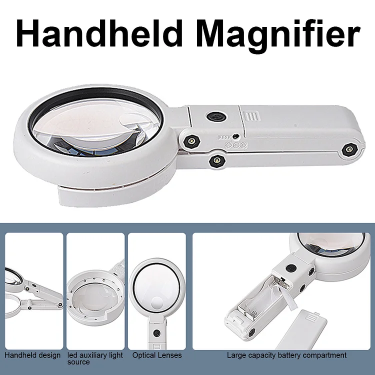 LED Folding Magnifier for Reading Portable Handheld Loupe Magnifying Glass