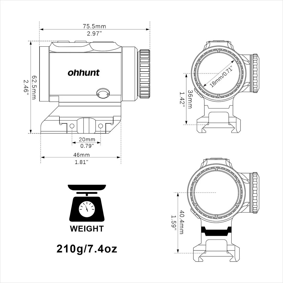 ohhunt® Tactical Sight Glass Etched Reticle Red Illuminated 3x18 Prism Scope