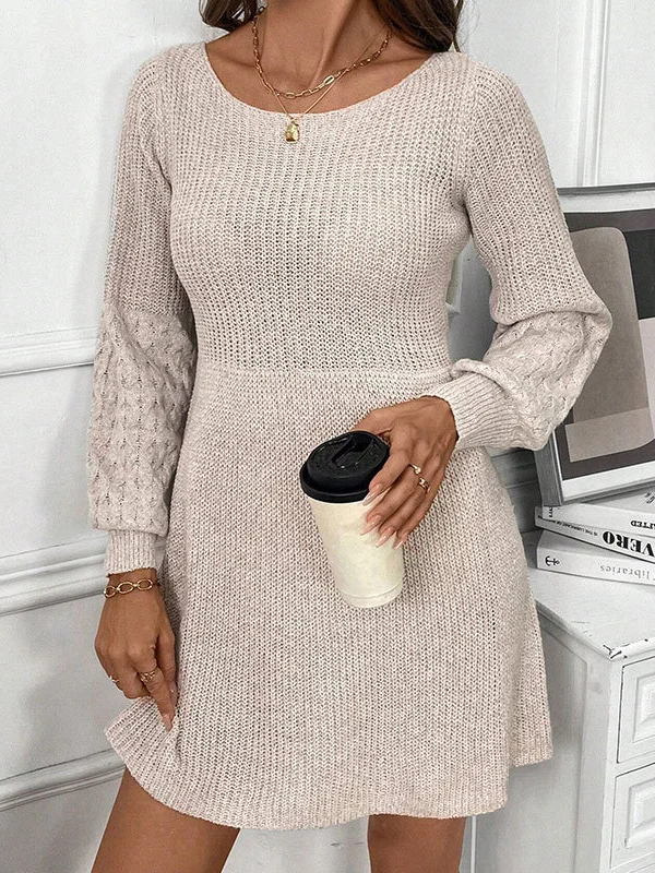 Athvotar Athvotar Autumn And Winter Knitted Women's Clothing Loose High-Waisted A-Dress Round Collar Collar Sweater Dress