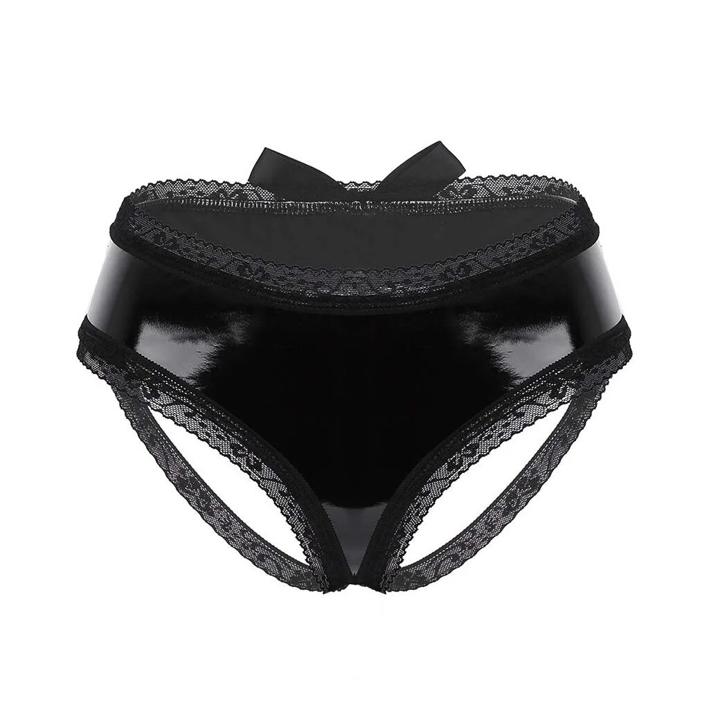 Billionm Sexy Leather Panties Women's Sexy Lingerie Lace Crotchless G string Female Underwear Porno Hollow Out Briefs Erotic Costumes 4XL