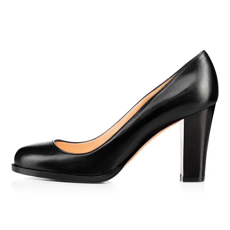Black Chunky Heel Office Pumps with Round Toe - Basic and Stylish Vdcoo