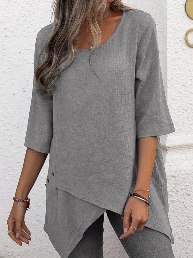 Solid Color Mid-Sleeve Irregular Top