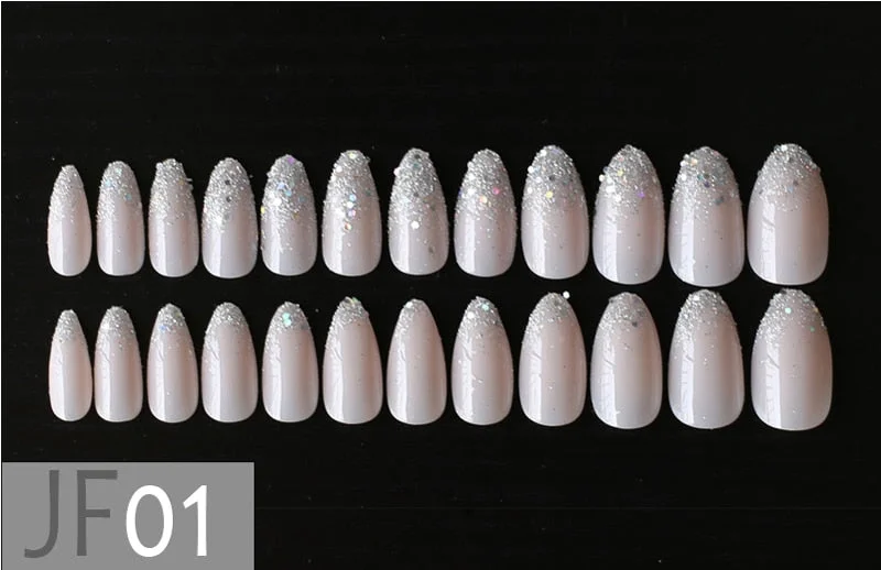 Square rectangular Natural acrylic false nails Ombre Glitter Beige Fake nails Art Golden glitter-Nail Inspo