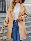 Fashion Solid Color Buttoned Notched Collar Long Sleeves Woolen Outerwear