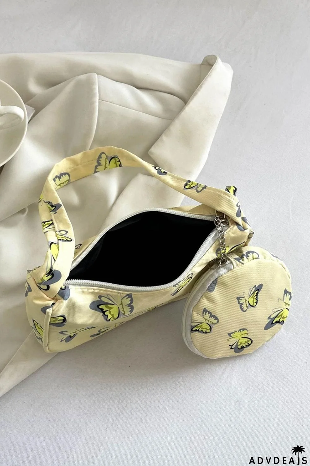 Butterfly Print Shoulder Bag with Purse