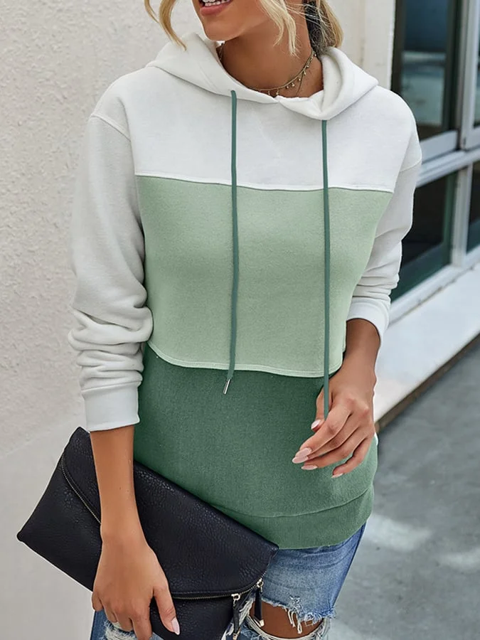 Casual Color Block Pullover Loose Hoodie