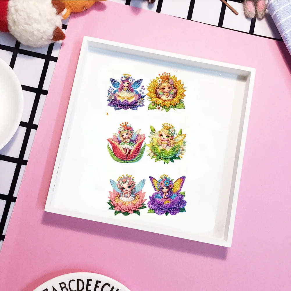 6pcs DIY Flower Elf Acrylic Special Shape Diamond Painting Fridge Magnets