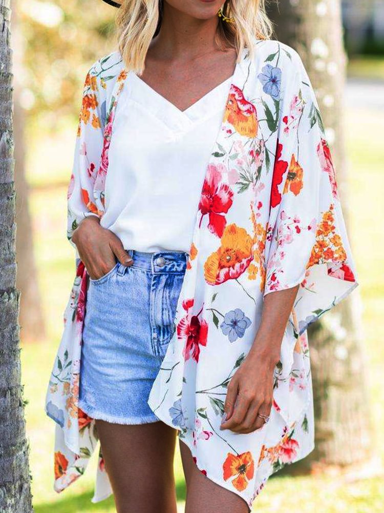 Plus Size Casual Printed Kimono Jacket P179041756