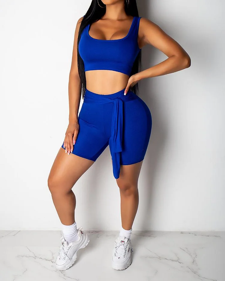 Vest Shorts Solid Color Two-piece Suit
