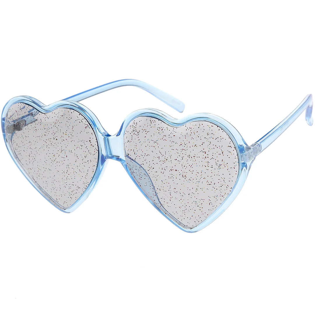 Women's Novelty Oversize Heart glasses Smoke Glitter Lens 62mm