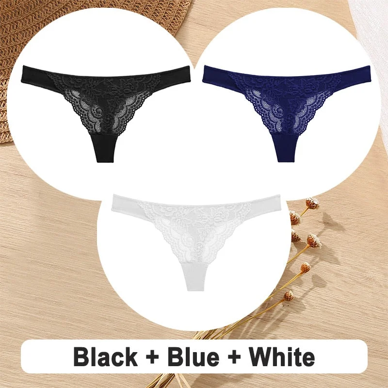 3PCS/Set Cotton G-String Women Panties Lace Underwear Female Lingerie Intimates Underpants Sexy Thong Panties for Girls Pantys