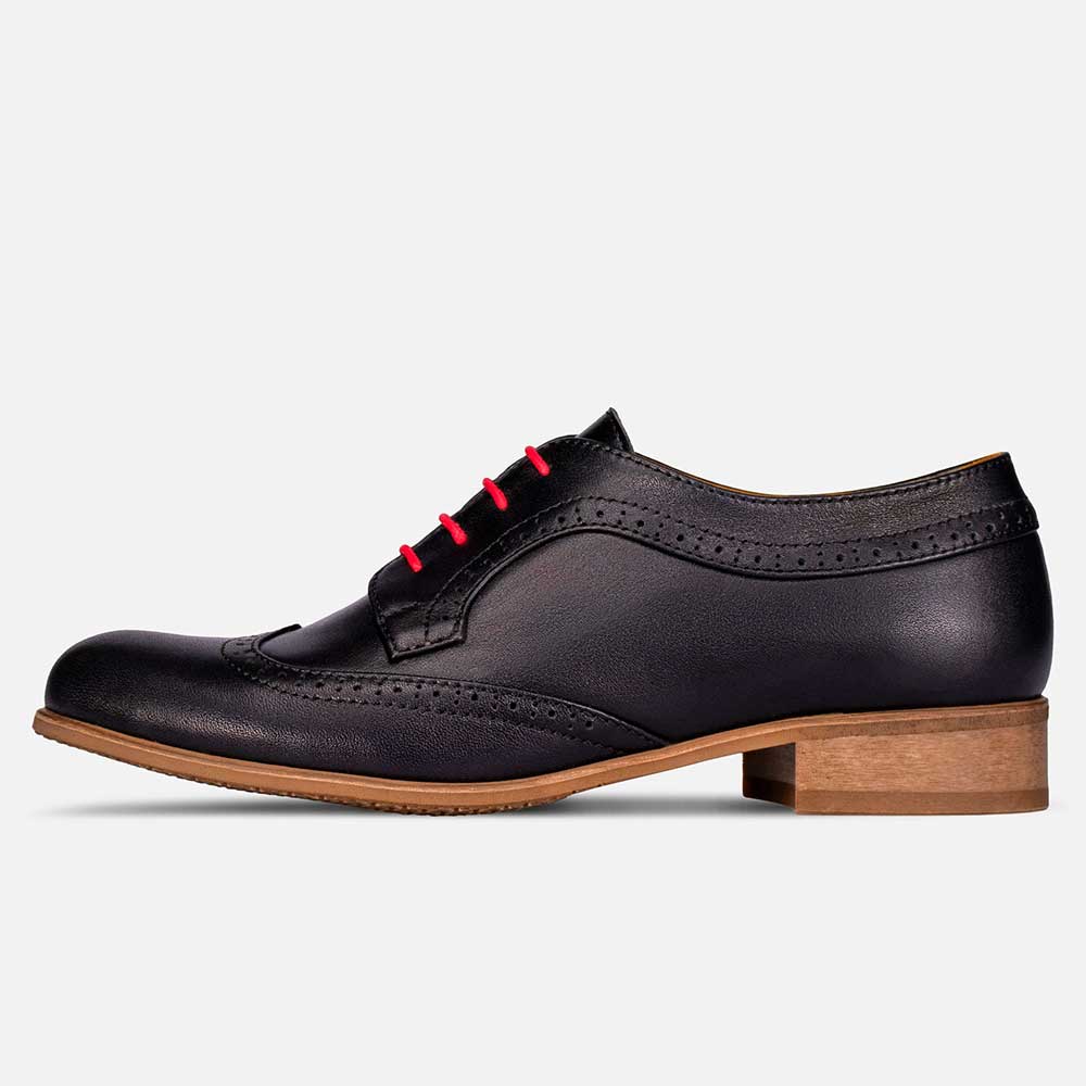 Black Round Toe Chunky Heel Lace-Up Formal Oxford Shoes Nicepairs