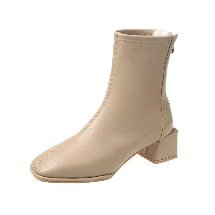 Thick-heeled Soft Leather Thick Short Boots Women's Winter Plus Velvet 2021 Autumn New Mid-heel Small Thin Thin Boots Ins Tide