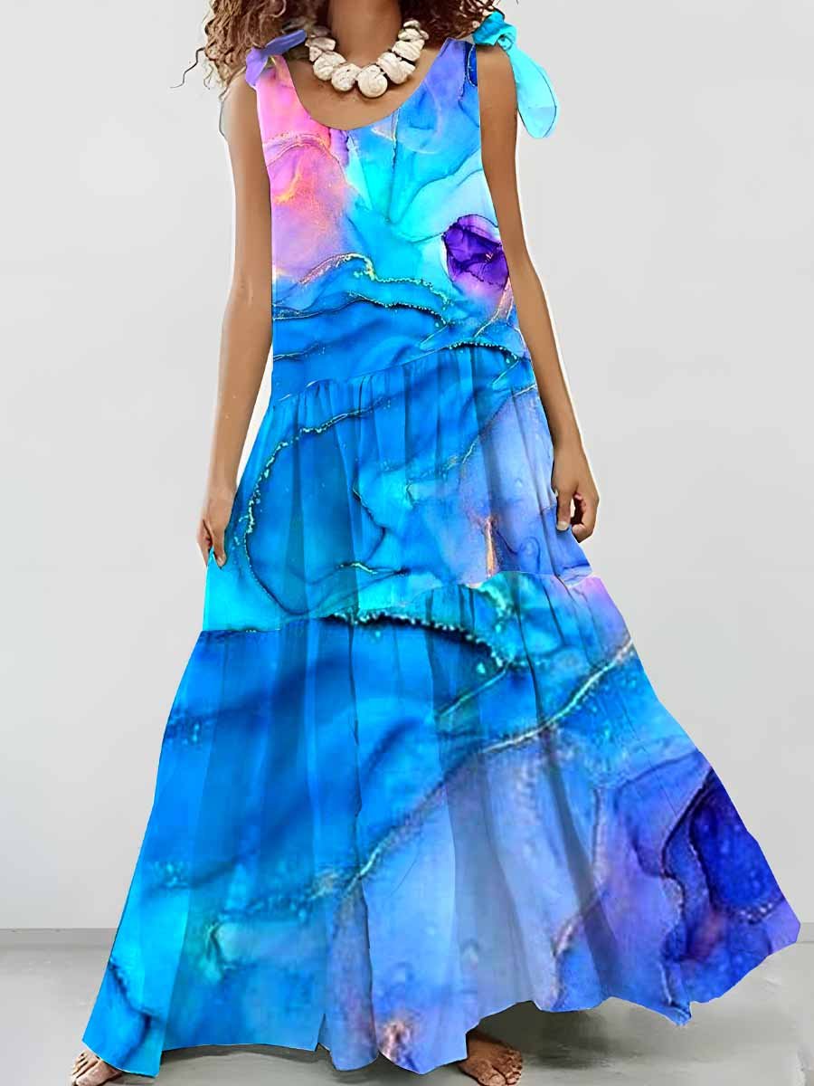 Women's Resort Style Art Splash Pattern Shoulder Strappy Dress