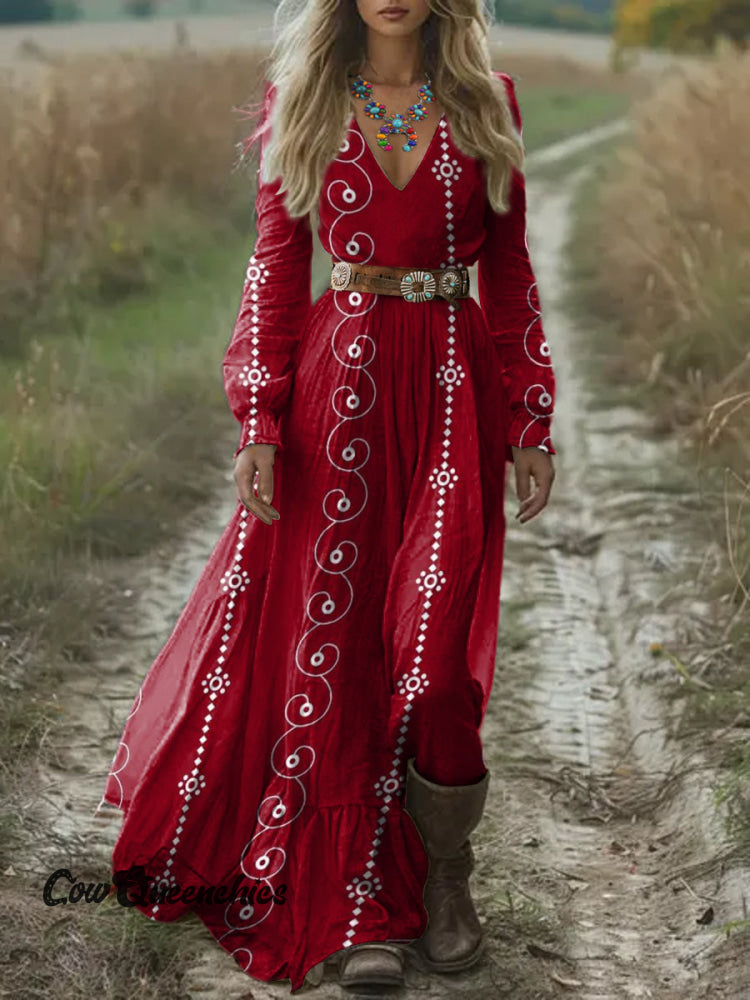 Women’s Vintage Aztec Art Print Pocket Cotton Dress Multicolor / S