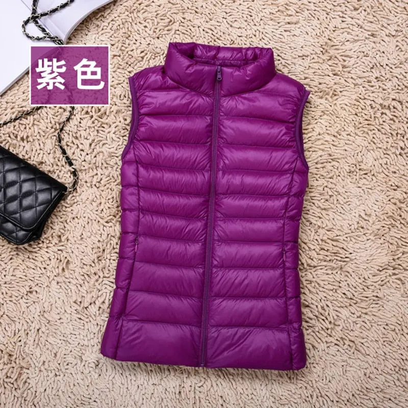 2021 New Women 90% White Duck Down Vest Women's Ultra Light Duck Down Vest Jacket Autumn Winter High collar Sleeveless Coat