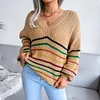 Women's V-neck Striped Casual Loose Sweater