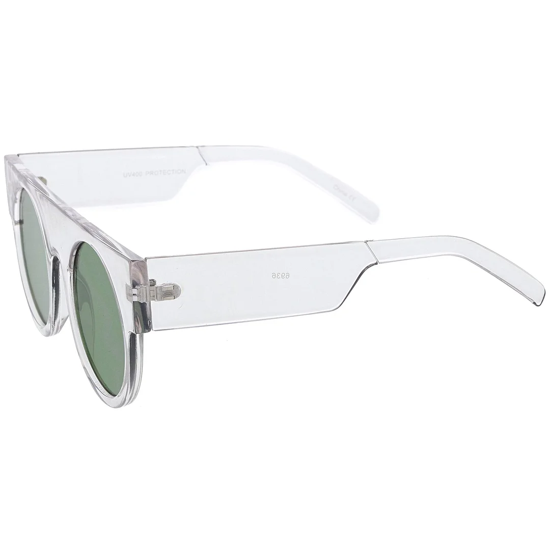 Futuristic Flat Top Wide Temple Flat Lens Round glasses 47mm