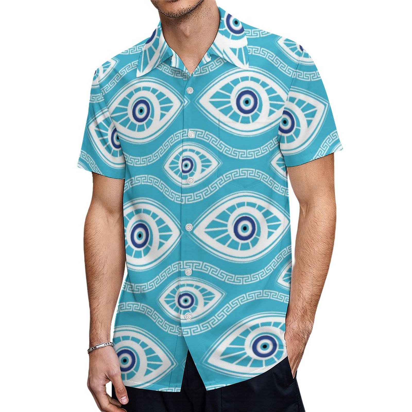 Greek Mati Mataki Matiasma Evil Eye Pattern 6 Hawaiian Shirt Mens Button Down Tropical Hawaii Beach Shirts